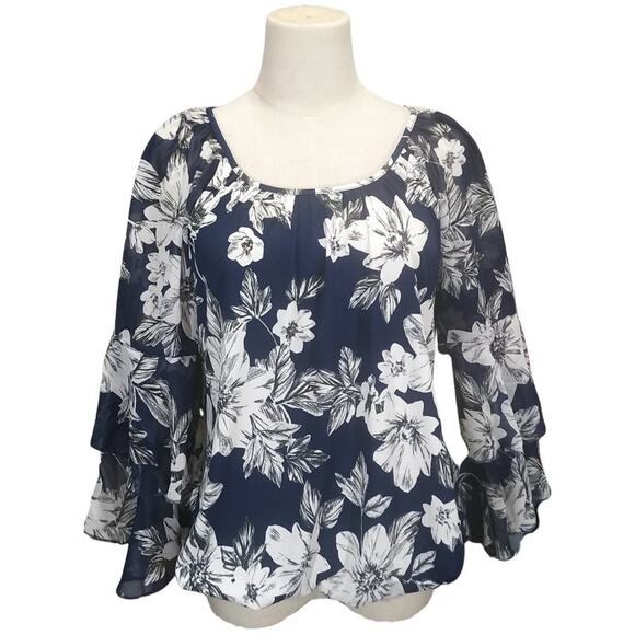 Perception Concepts Floral Bell Sleeve Top NWT - Picture 1 of 10